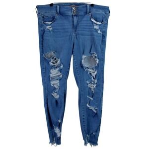 Torrid Womens Jeans Jeggings Blue Distressed Ripped Mesh Inset Stretch Size 20R‎